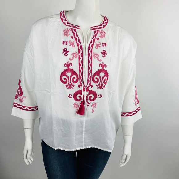 New Chico's Womans Sz 4 20/22 Easy Peasant Top White Embroidered Tassels Top NWT - Picture 2 of 10